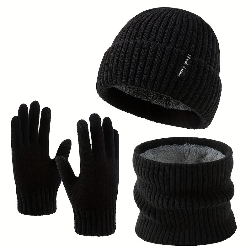 Unisex Winter Set Strickmütze Schal & Handschuhe, gefüttert