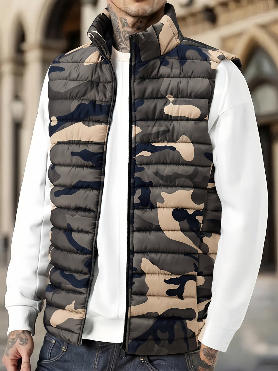 Unisex Camouflage Steppweste mit Stehkragen