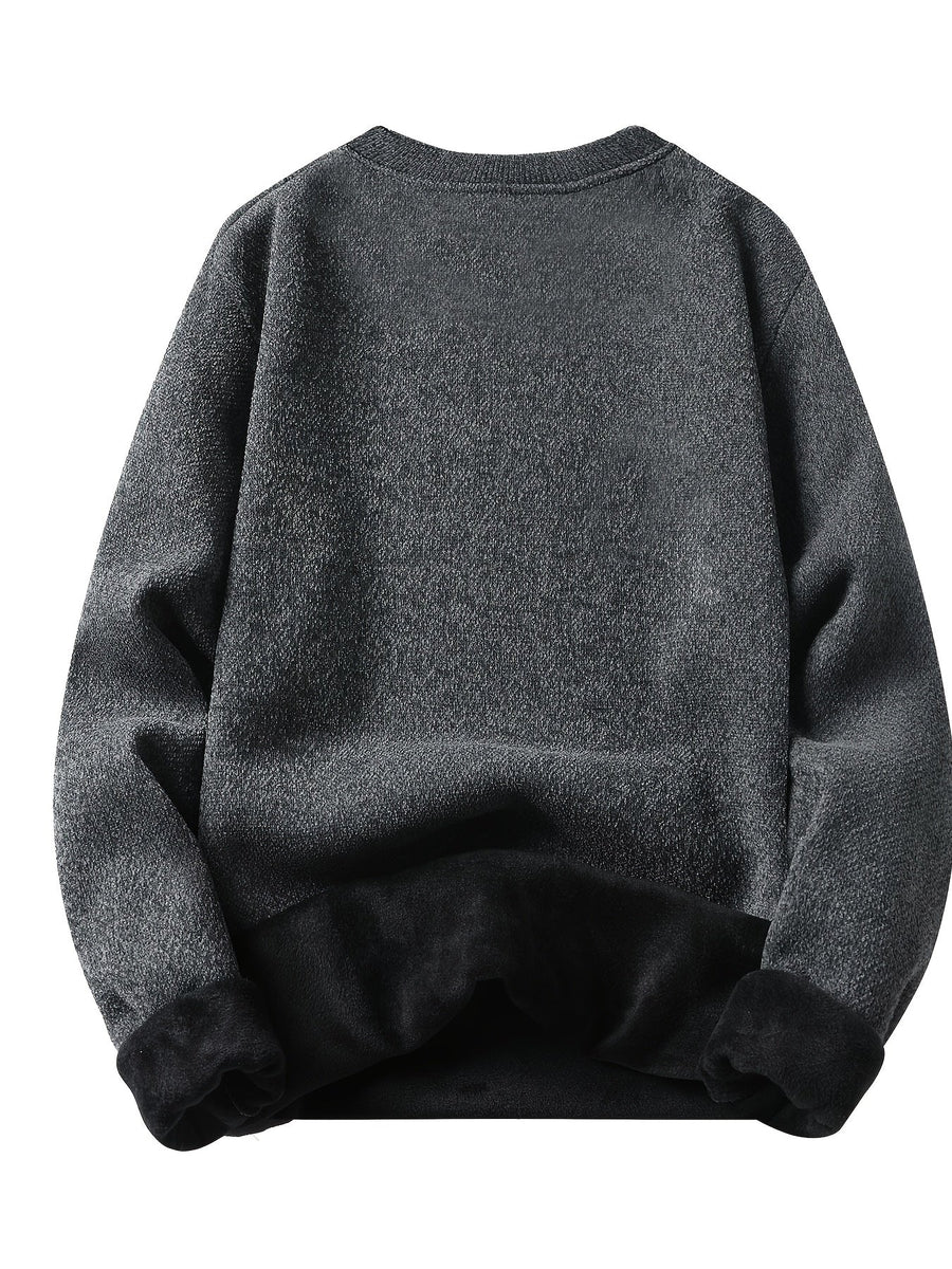 Unisex Winter Sweatshirt warm gefüttert Rundhals Grau Schwarz Khaki