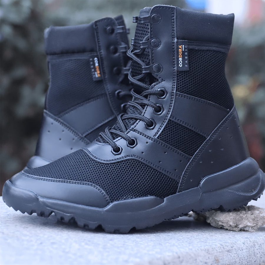 Stiefeletten Herren Schwarz Atmungsaktiv Schnürung Profilsohle