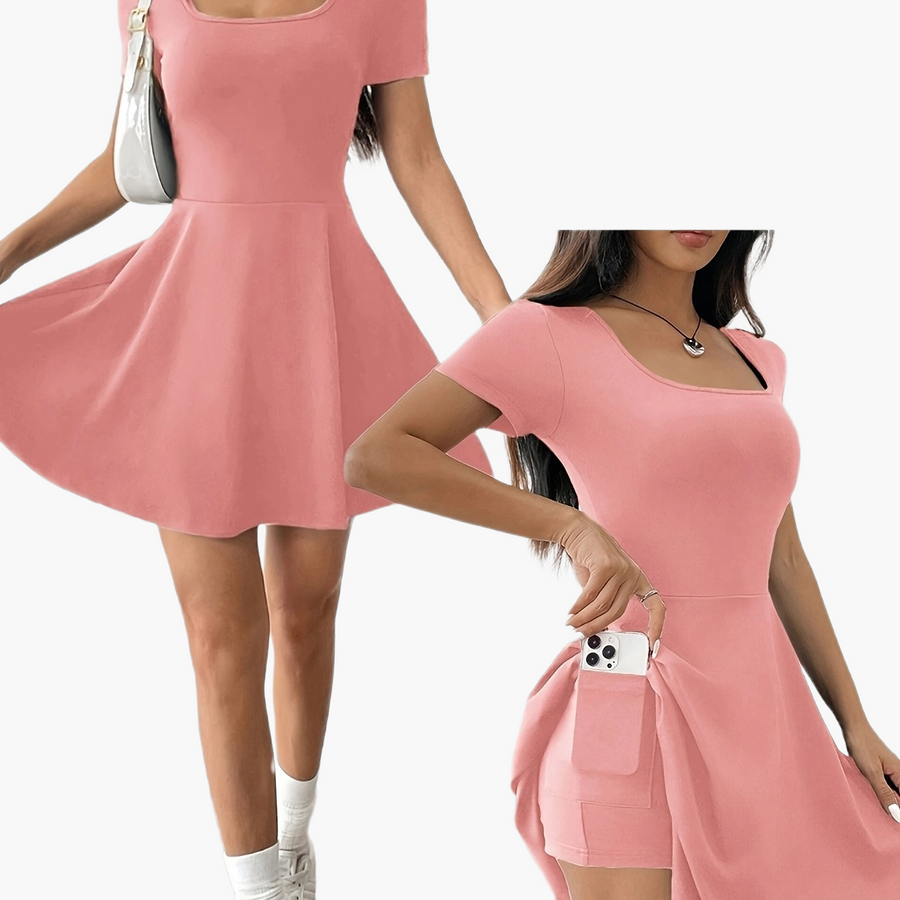 Damen Skaterkleid Elegant Kurzarm Freizeitkleid für Alltag und Ausgehen