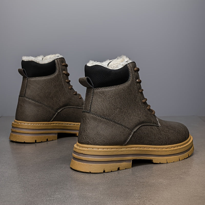 Warm gefütterte Schnürstiefeletten für Herren – Robuste Winterstiefel mit Profilsohle