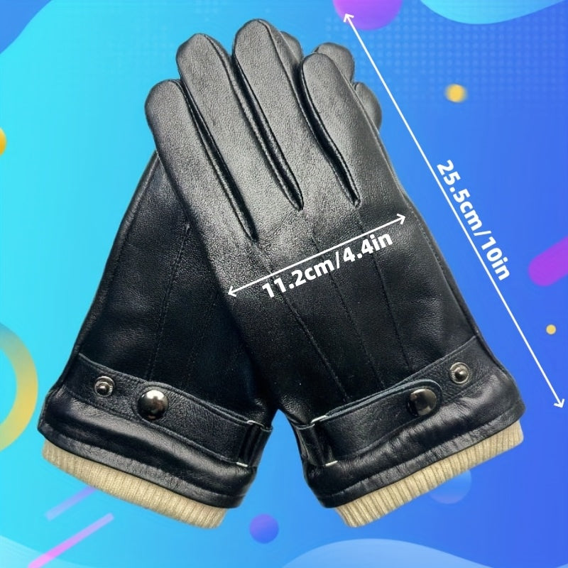 Unisex Handschuhe mit Strickbündchen, Schnalle und Druckknopf, Braun