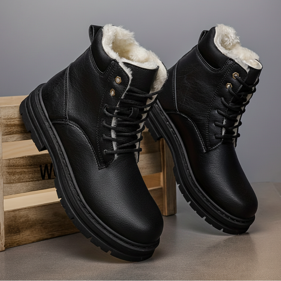 Warm gefütterte Schnürstiefeletten für Herren – Robuste Winterstiefel mit Profilsohle