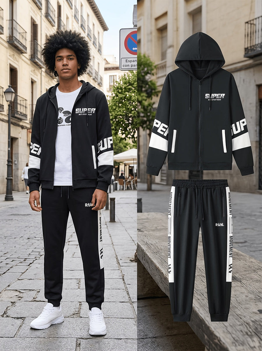 Herren Trainingsanzug Schwarz mit Kapuzenjacke & Jogginghose