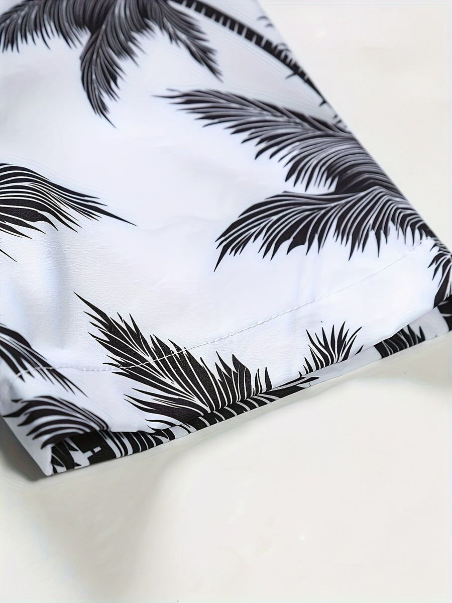 Herren Sommer Freizeit Set – Kurzarm Hemd mit Palmenmuster & Shorts, Perfekt für Urlaub und Strand