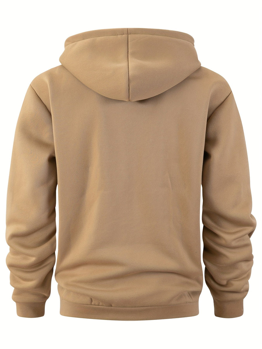 Herren Hoodie mit Reißverschluss und Bauchtasche, Kordelzug Kapuzenpullover