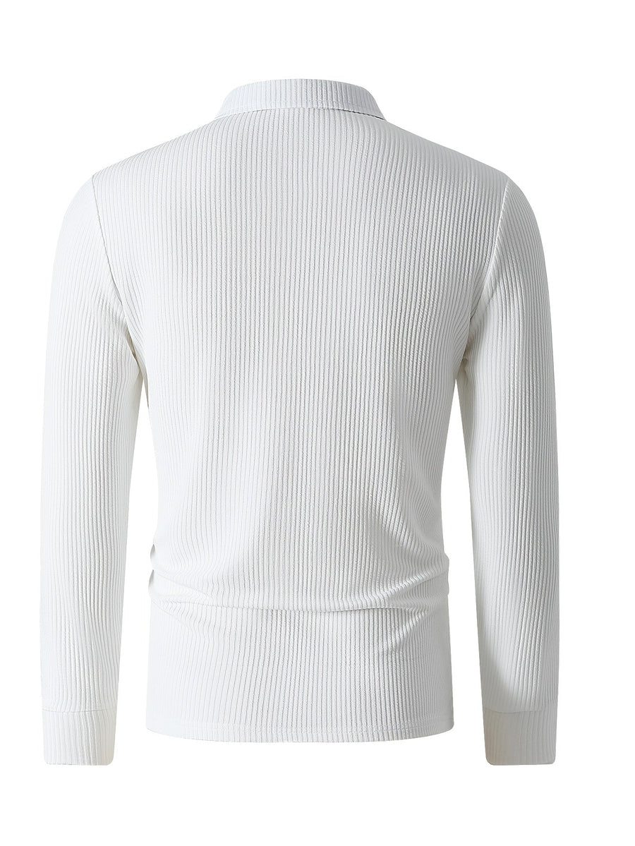 Herren Rippstrick Polo-Pullover mit Reißverschluss, Langarm