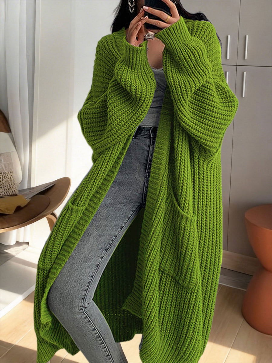 Damen Oversize Longline Strickjacke mit weitem Schnitt und Taschen – Modische, lässige Strickjacke für gemütliche Outfits