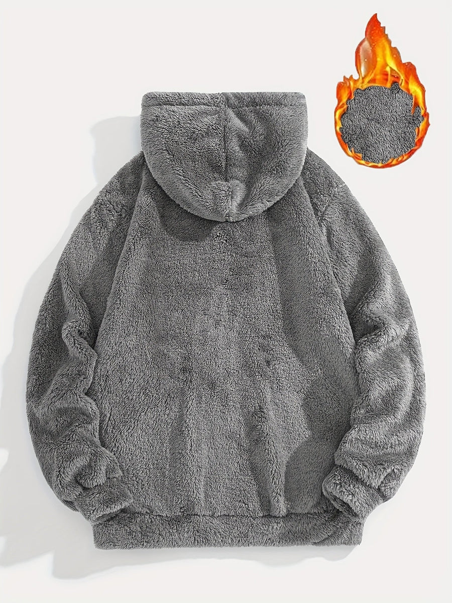 Unisex Teddy Hoodie Plüsch-Pullover mit Kapuze und Kängurutasche