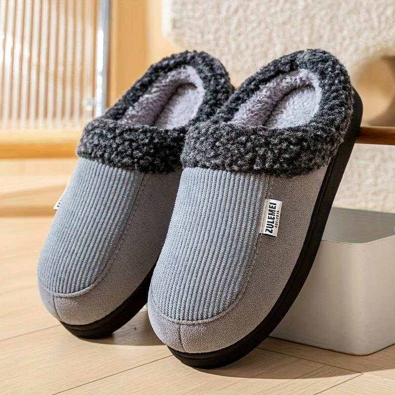 Unisex Winter Hausschuhe gerippt mit Plüschfutter in Blau, Grau, Beige