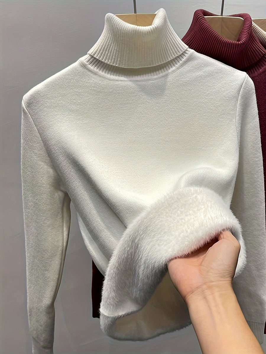 Damen Rollkragenpullover mit warmem Innenfutter – Weicher Strickpullover in verschiedenen Farben
