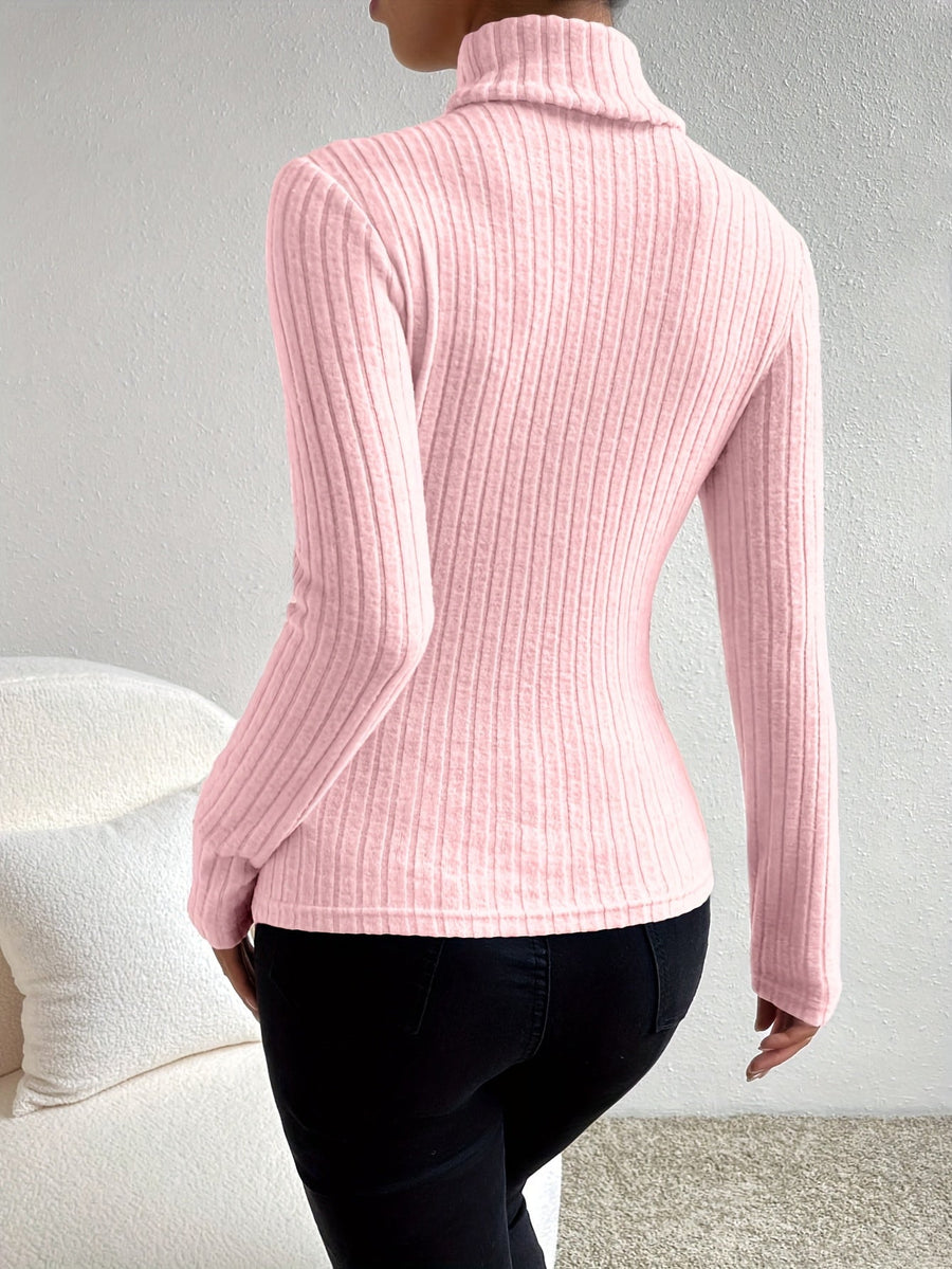 Damen Rollkragenpullover Rippstrick Langarmshirt Eng Anliegend