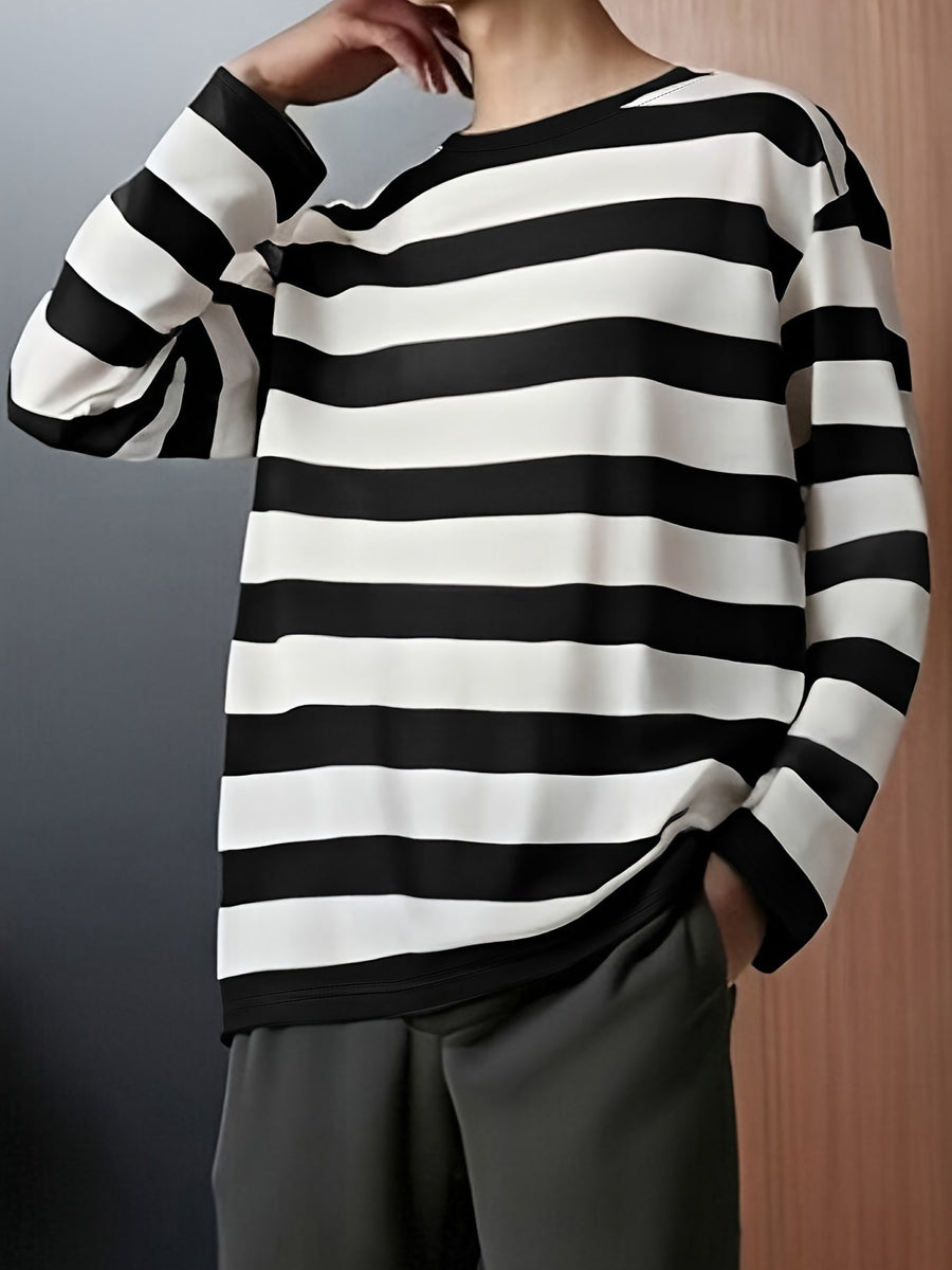 Langarmshirt Herren Gestreift Rundhals Bequemes Freizeit Oberteil