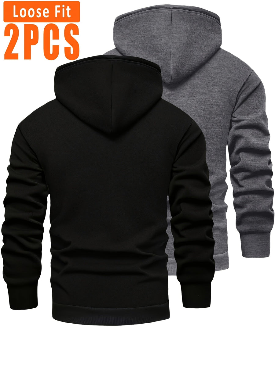Herren Hoodie 2er Set gefüttert mit Kapuze Kängurutasche Schwarz Grau