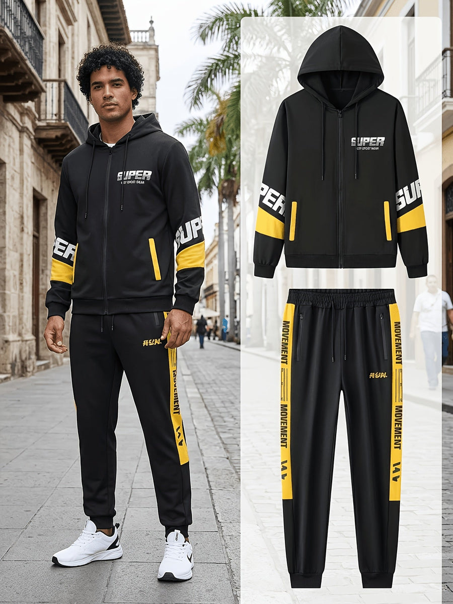 Herren Trainingsanzug Schwarz mit Kapuzenjacke & Jogginghose