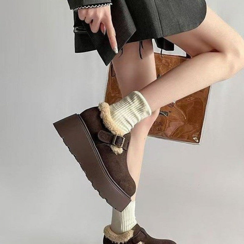 Damen Plateau-Schuh mit Schnalle & Futter, braun
