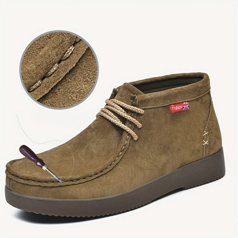 Herren Chukka Boots Mokassin Stil mit Profilsohle Schnürstiefeletten in Wildlederoptik