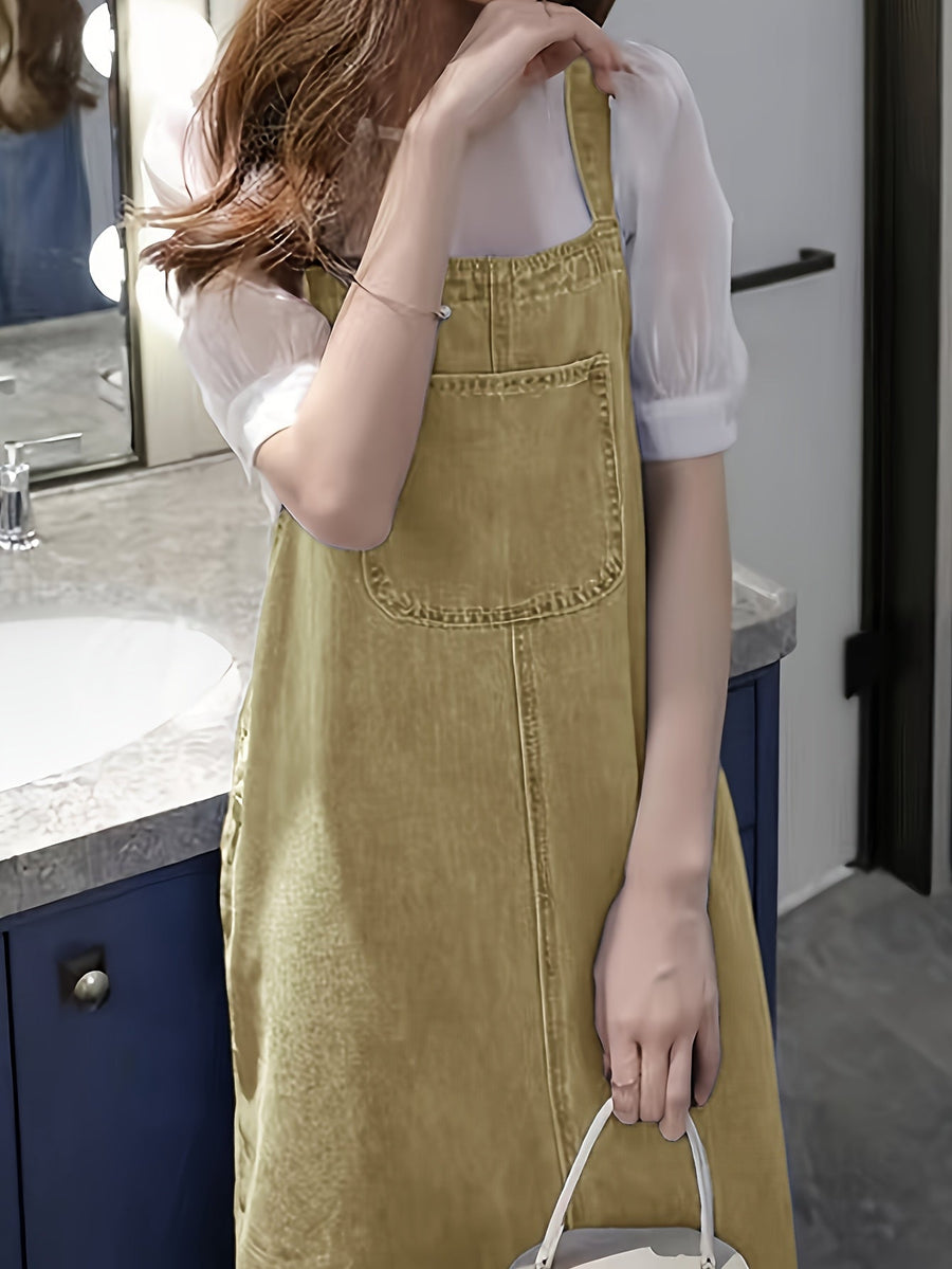 Damen Lässiges Jeans Latzkleid Midi – Stilvolles Pinafore-Kleid für Alltag und Freizeit