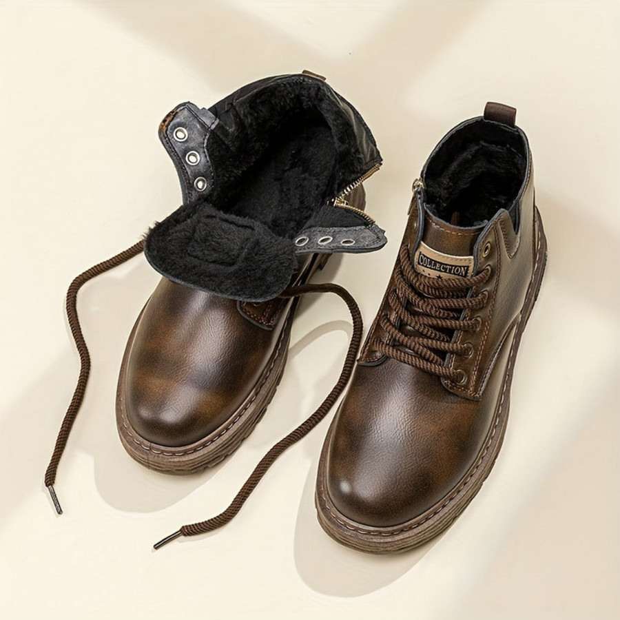 Herren Stiefeletten warm gefüttert Schnürstiefel Profilsohle
