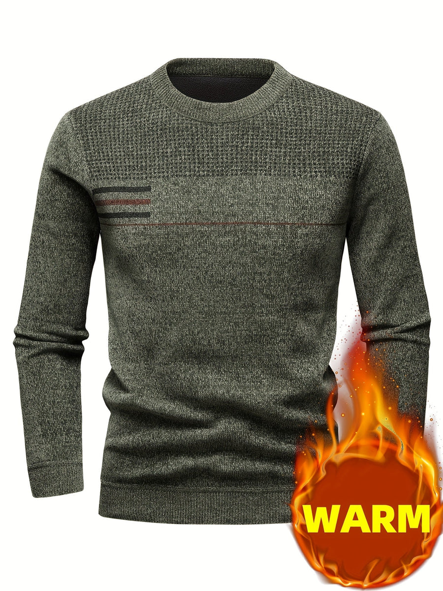 Herren Pullover Rundhals Rippstrick Optik Warm Winter