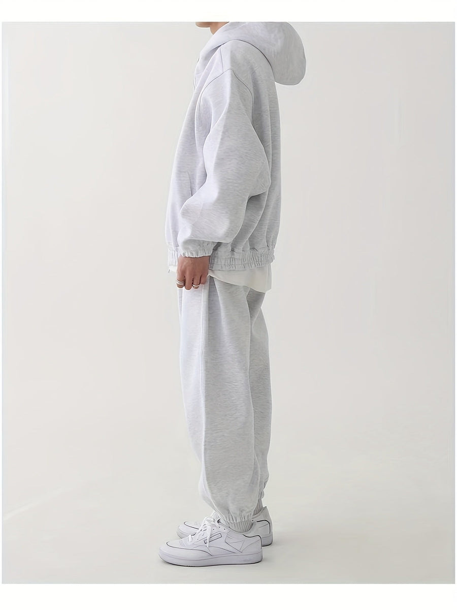 Unisex Trainingsanzug mit Kapuzenjacke und Jogginghose in Graumeliert
