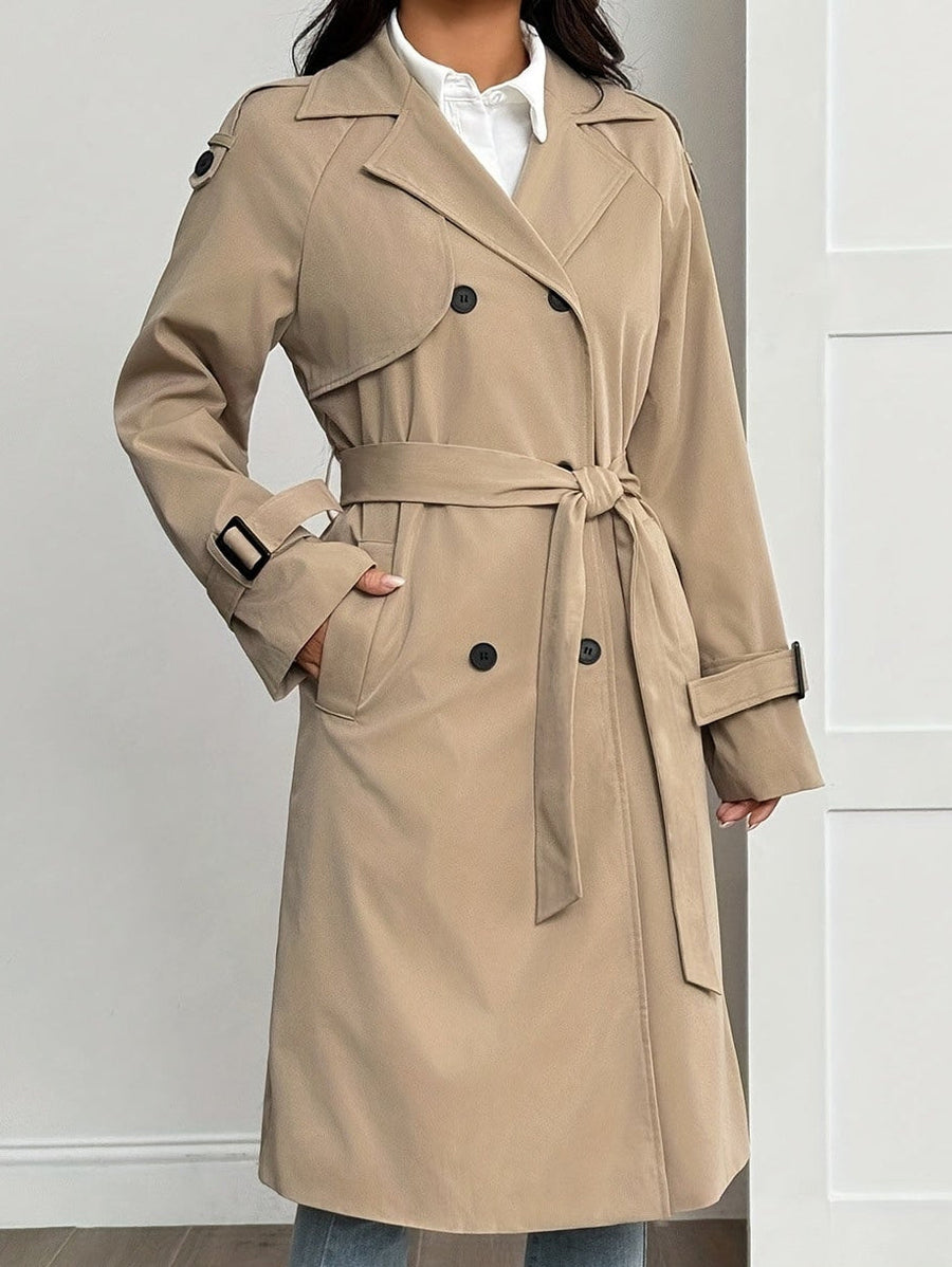 Damen Trenchcoat mit Plüschfutter, Beige, Zweireiher, Langarm