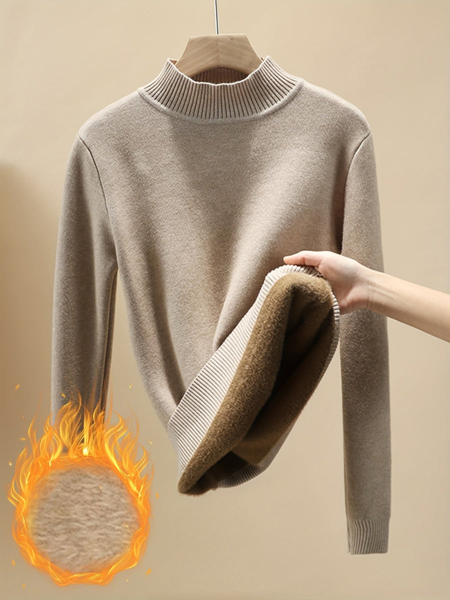 Damen Rollkragenpullover Langarm Fleecefutter Warm
