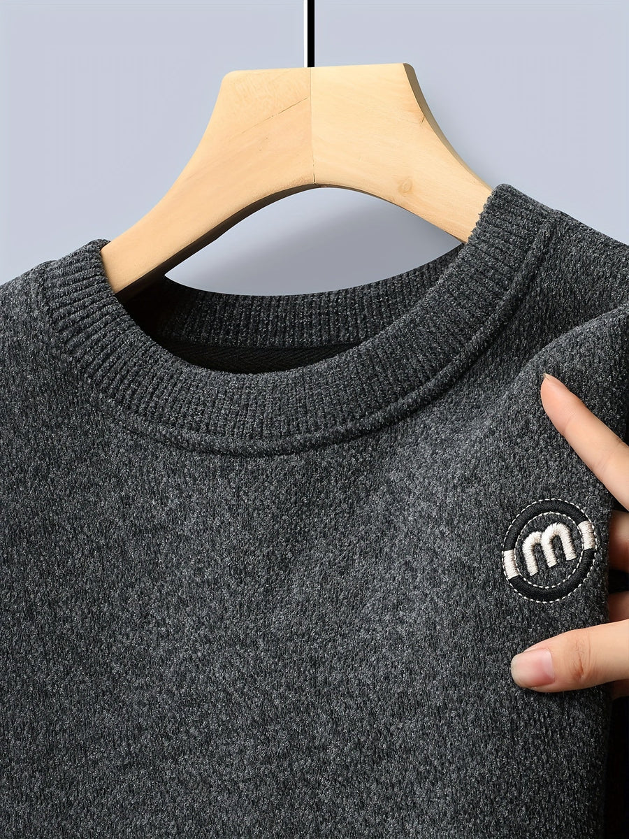 Unisex Winter Sweatshirt warm gefüttert Rundhals Grau Schwarz Khaki