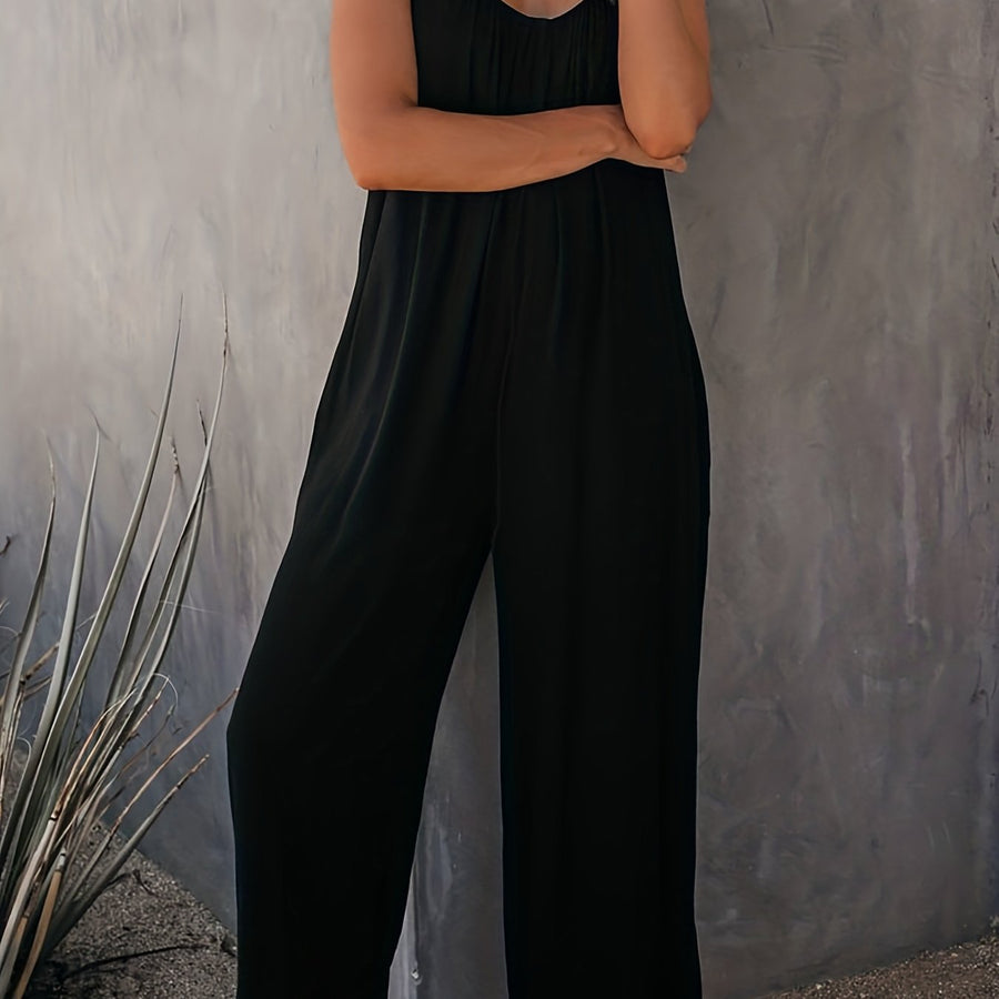 Damen Weite Casual Jumpsuit mit Spaghettiträgern – Luftiger Einteiler für Freizeit & Urlaub