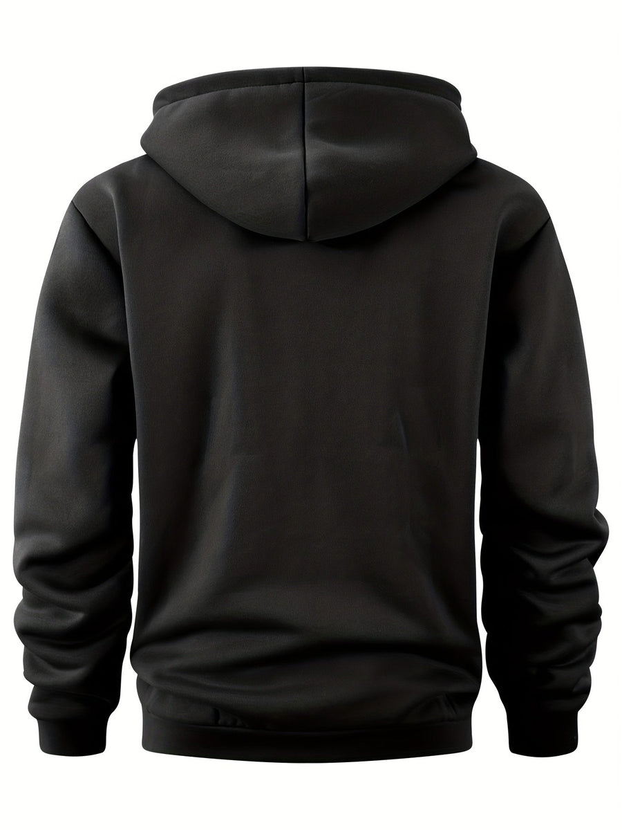 Herren Hoodie mit Reißverschluss und Bauchtasche, Kordelzug Kapuzenpullover