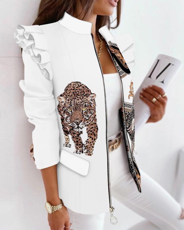 Carly – Jacke mit Leopardenmuster und Rüschen