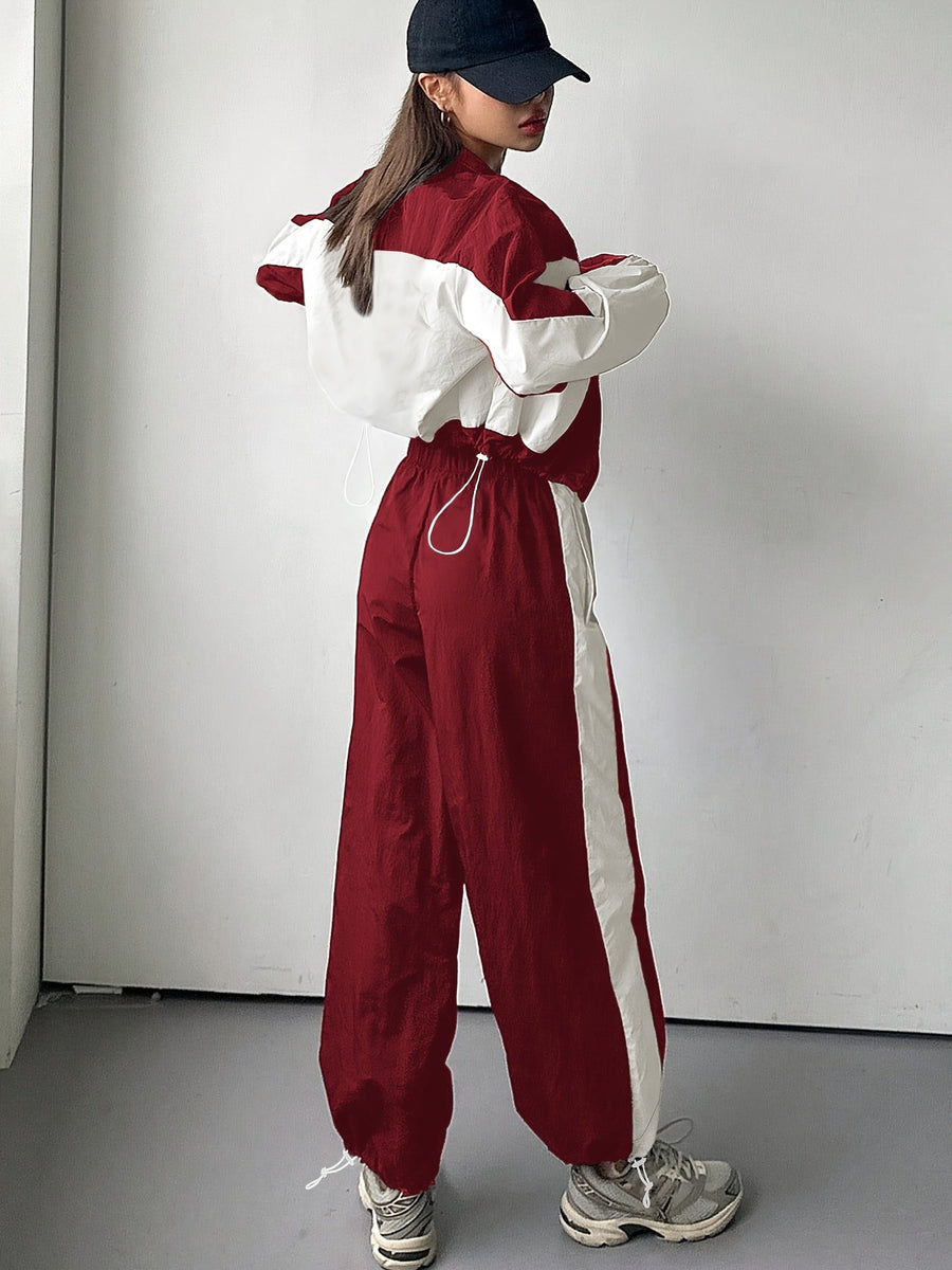 Damen Trainingsanzug Set Zweiteiler mit Colorblock Jacke und Jogginghose