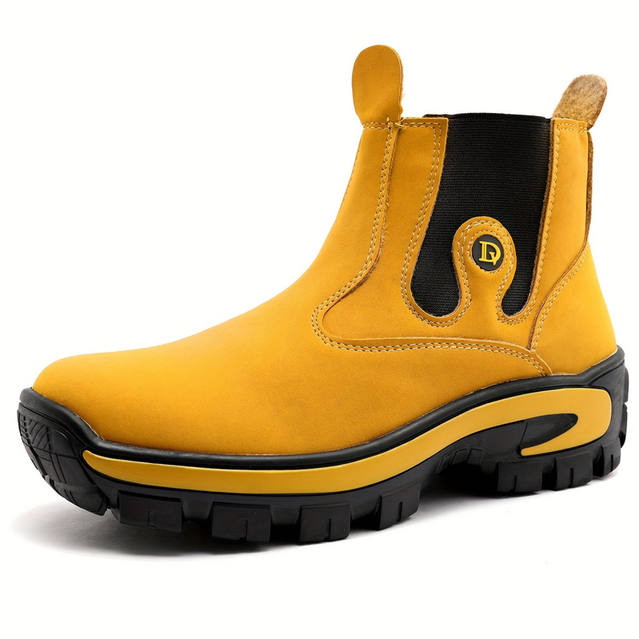 Chelsea Boots für Herren, klobige Sohle, schwarz/gelb