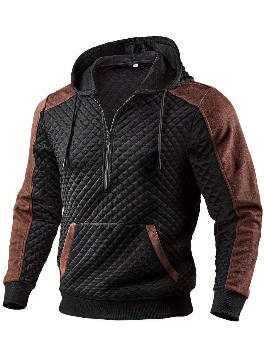 Herren Hoodie mit Reißverschluss, gesteppt und kontrastierenden Ärmeln