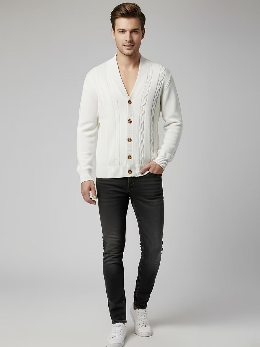 Herren Strickjacke mit Schalkragen und Zopfmuster