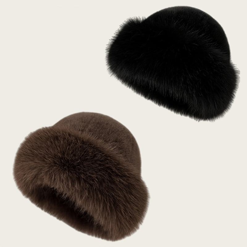 Set aus 2 Kunstfellmützen, weiche Wintermützen in verschiedenen Farben