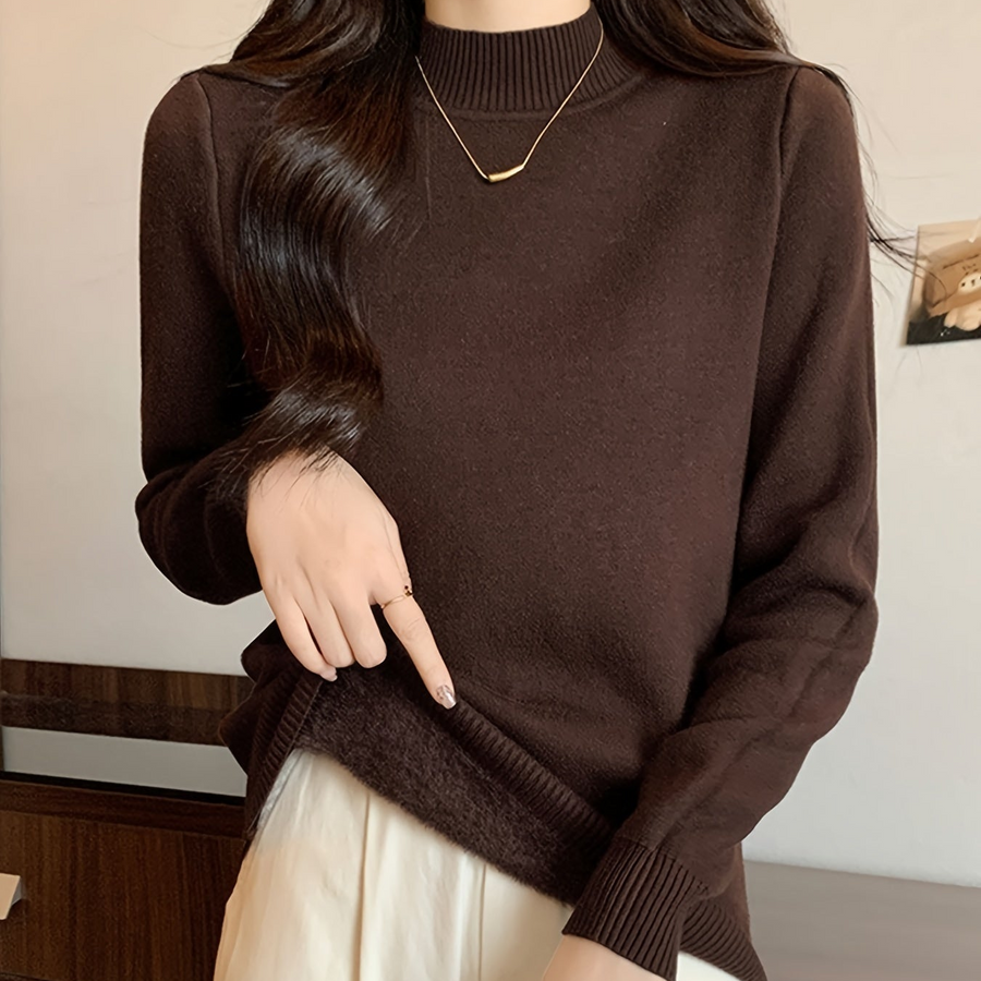 Damen Rollkragenpullover Langarm Fleecefutter Warm