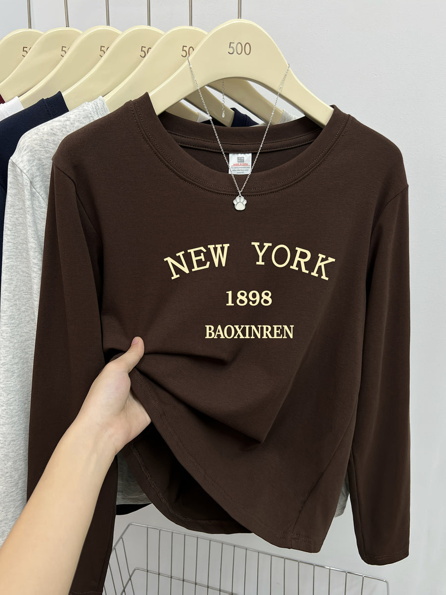 Damen Langarmshirt "New York" Rundhals mit Print in verschiedenen Farben