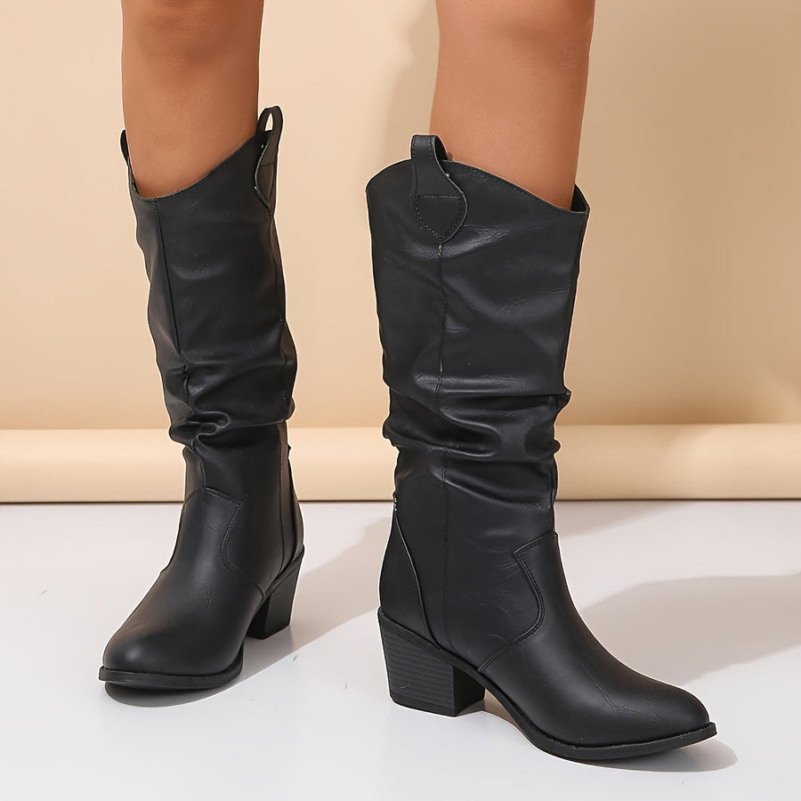 Damen Western Stiefel mit Blockabsatz und gerafftem Schaft