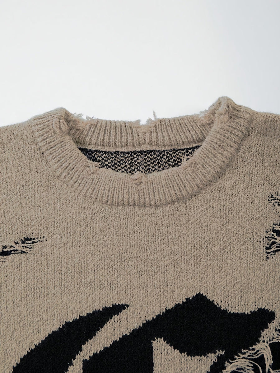 Distressed Pullover mit Rundhalsausschnitt und Gothic-Print