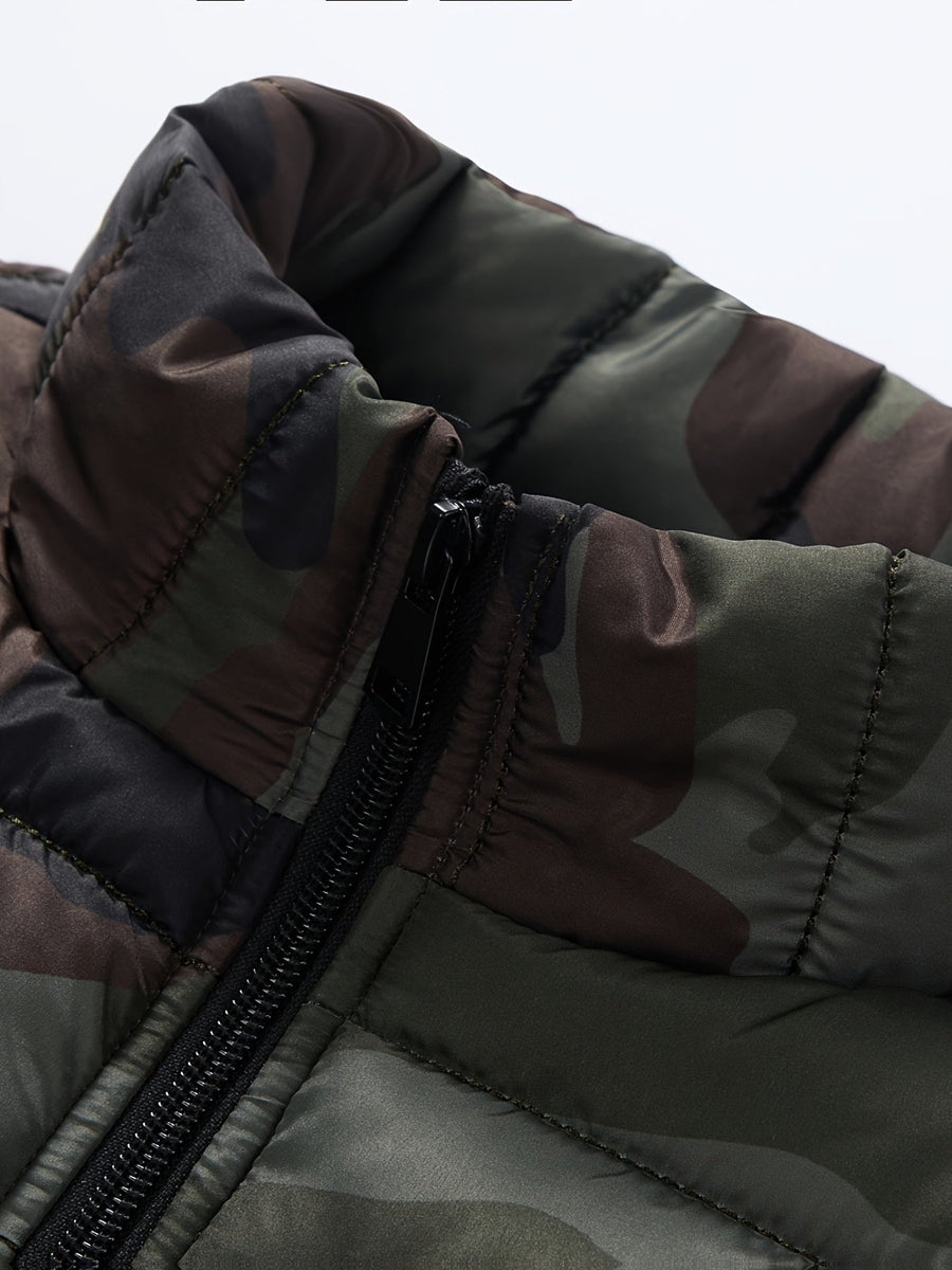 Unisex Camouflage Steppweste mit Stehkragen