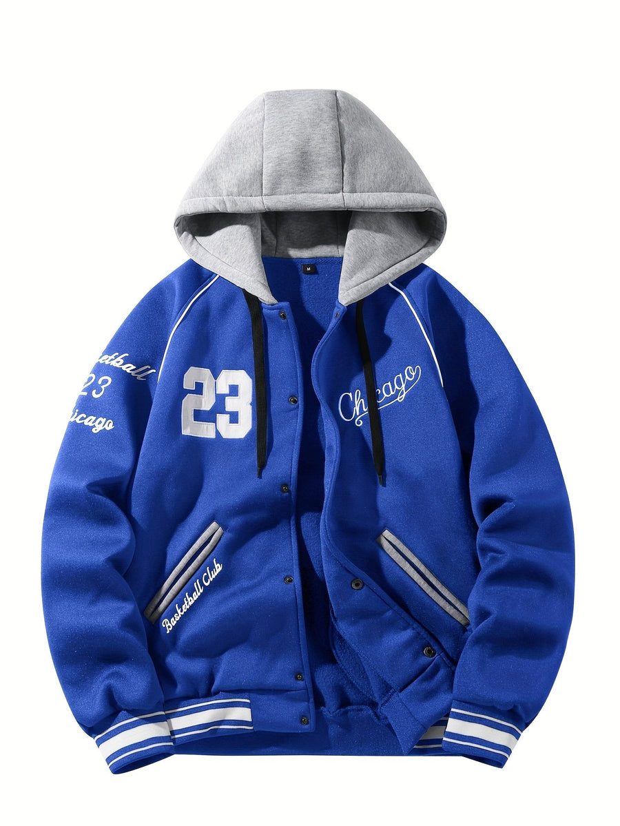 Unisex Kapuzen Sweatshirt Jacke mit Knopfleiste Varsity Style