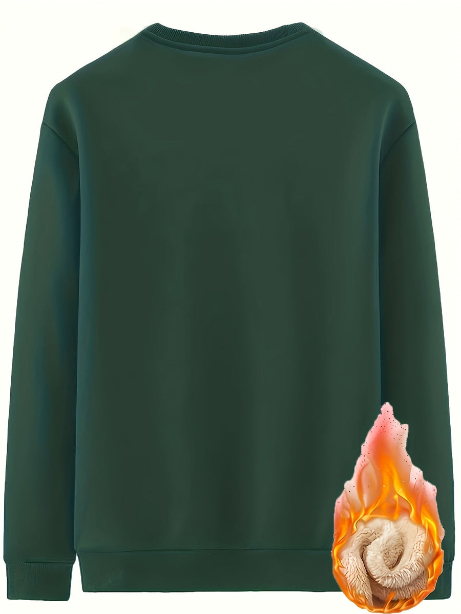 Unisex Winter Sweatshirt warm gefüttert mit Bergmotiv Langarm Rundhals Pullover