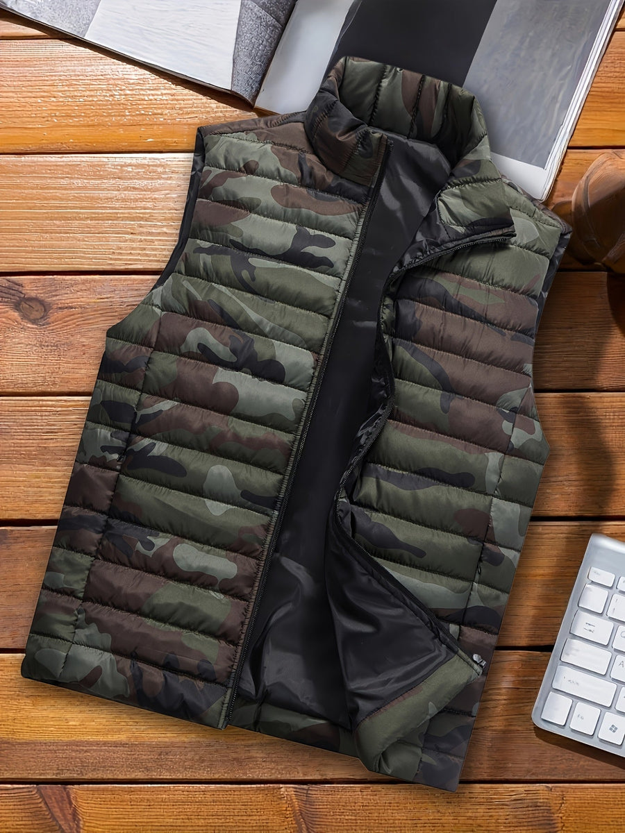 Unisex Camouflage Steppweste mit Stehkragen