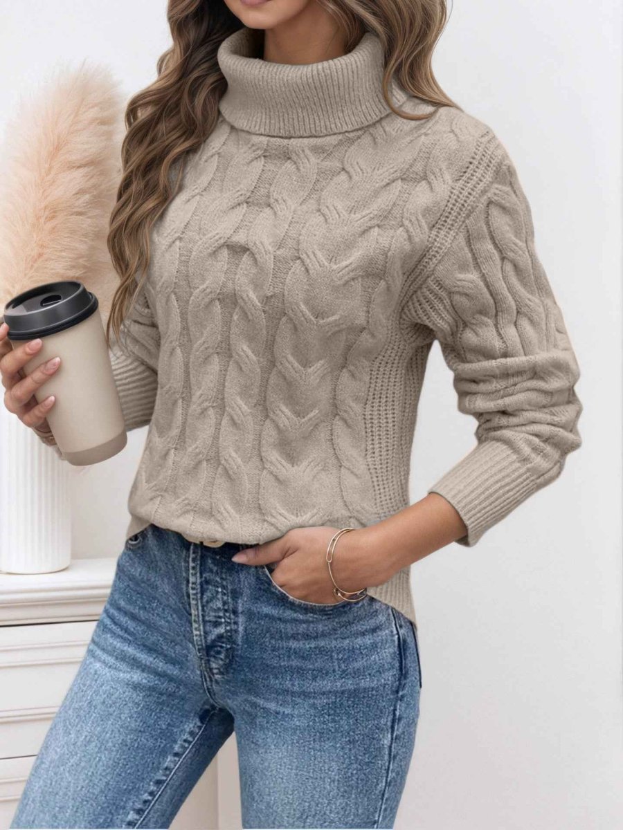 Damen Rollkragenpullover mit Zopfmuster Strickpullover