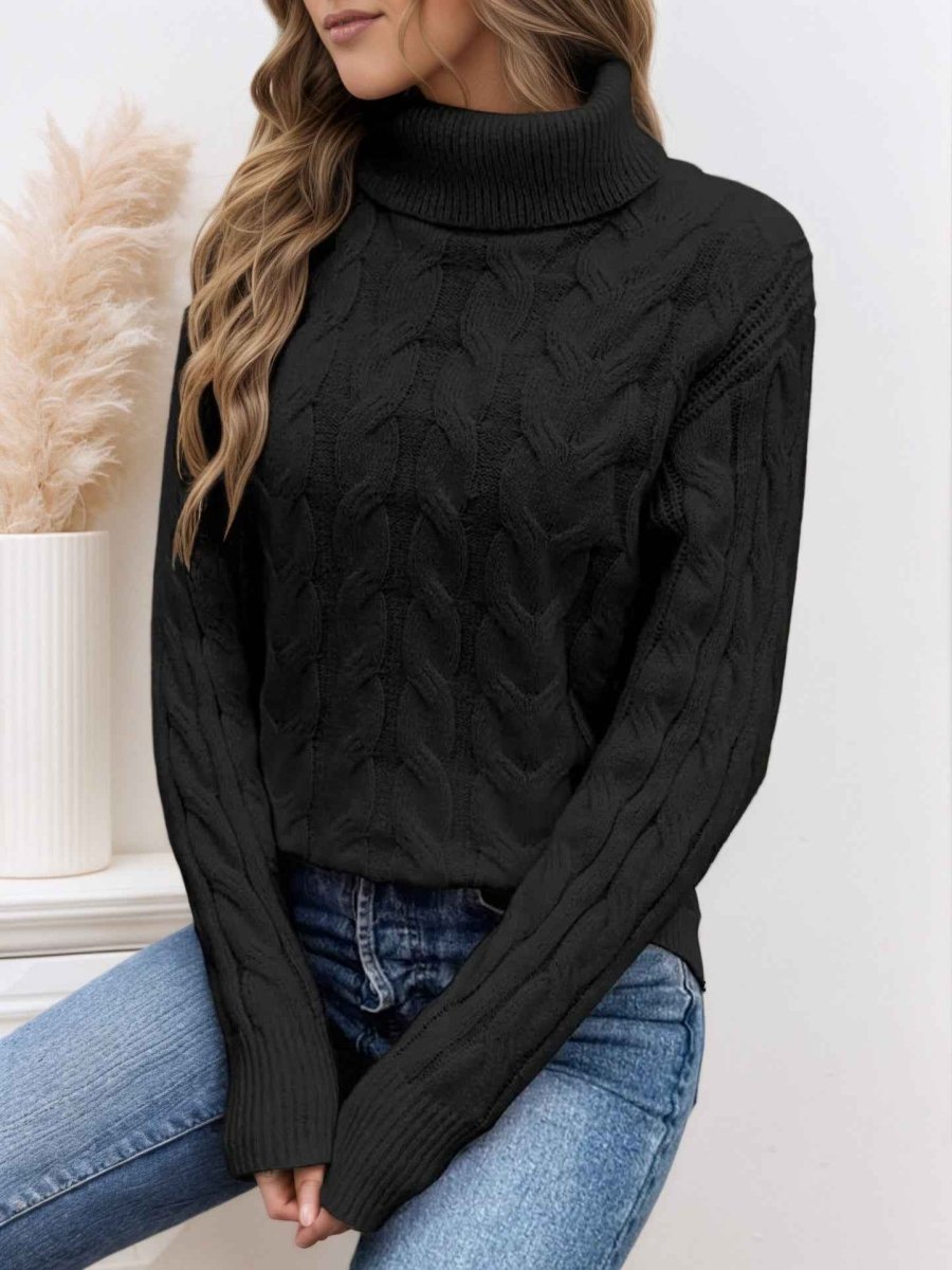 Damen Rollkragenpullover mit Zopfmuster Strickpullover