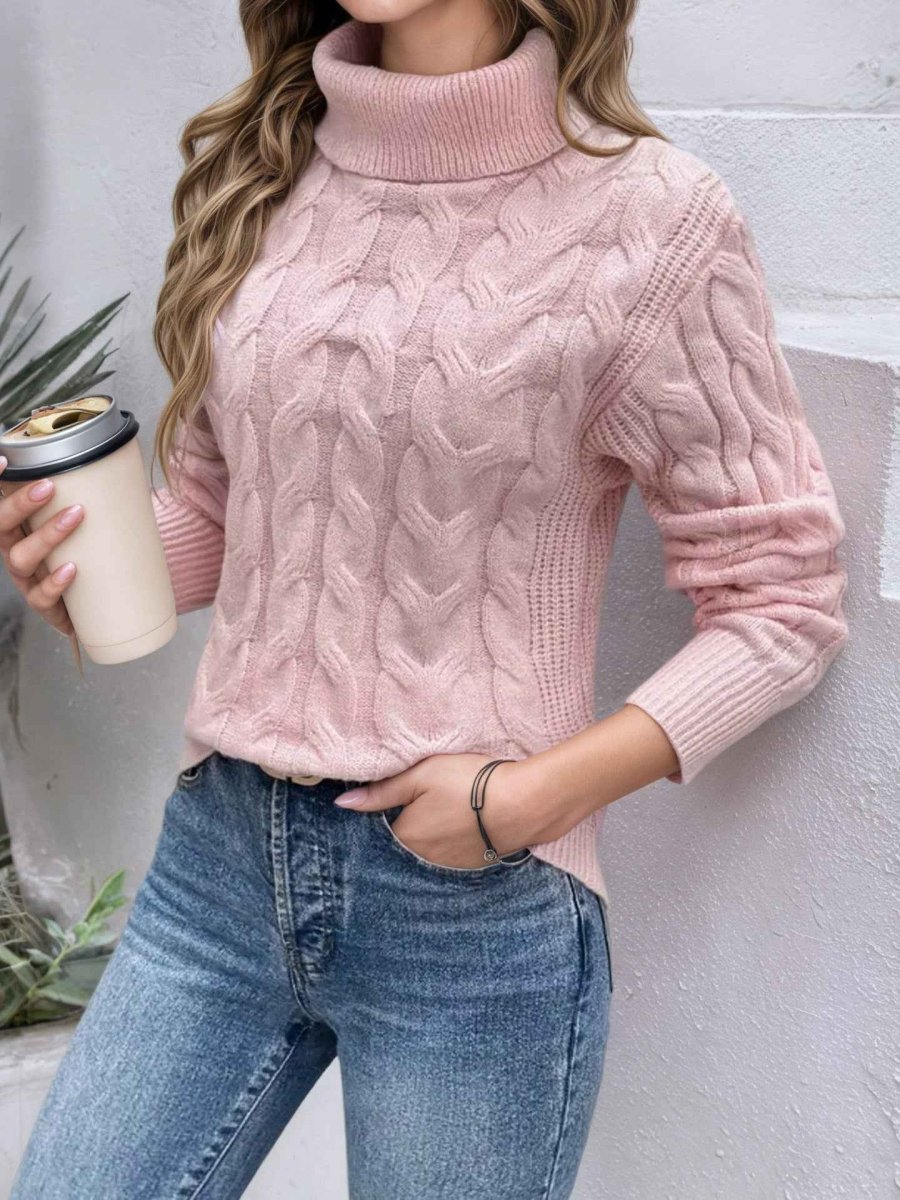 Damen Rollkragenpullover mit Zopfmuster Strickpullover