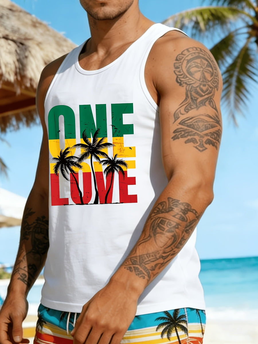 Herren Tanktop One Love Reggae Style mit Palmen – Sommerliches Freizeitshirt