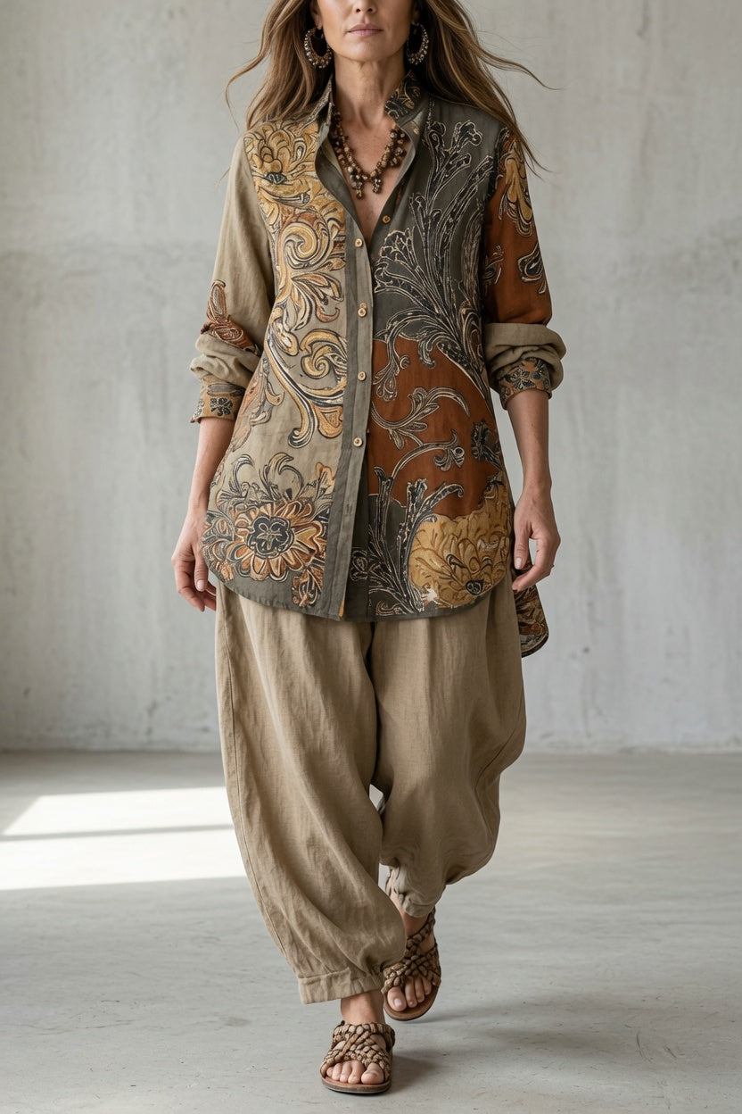 Dames paisley tuniekblouse & harembroek, set in etnostijl